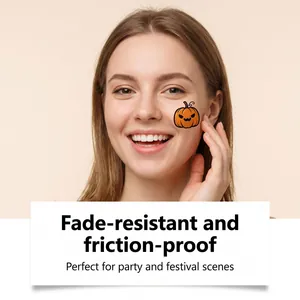 Detail view of a fade-resistant pumpkin face tattoo sticker for Halloween party scenes