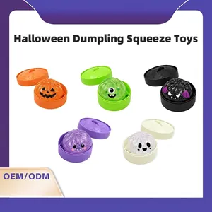 Halloween Dumpling Squishy Stress Relief Toy Fun Quirky Jack-o'-lantern Design Slow Rebound Glitter Fidget Toy with Steamer Box For Party Favors