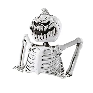 Schaurige Halloween Skelett-Kürbis-Dekoration für den Tisch mit realistischer Leuchtfunktion