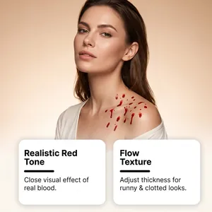 Nahaufnahme von realistischem Kunstblut-Effekt auf Haut für Halloween-Spezial-Make-up