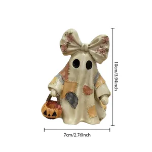 Vintage patchwork ghost figurine Halloween ornament with 10cm height dimension