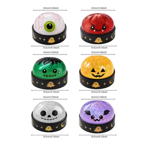 Übersicht der Abmessungen für sechs verschiedene Halloween-Antistress-Spielzeuge