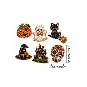 Detaillierte Größenmaße für das 6-teilige Halloween DIY Diamant-Acryl-Kühlschrankmagnet-Set
