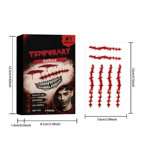 Autocollants de tatouage temporaire de plaie d'horreur Halloween avec dimensions