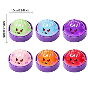 Set di sei colorati squishy bun di Halloween con indicazioni delle dimensioni.
