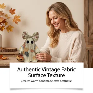 Close-up detail of authentic vintage fabric surface texture on patchwork ghost figurine