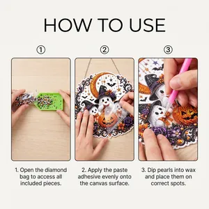 Instructions pour kit de broderie diamant Halloween avec fantômes et citrouilles
