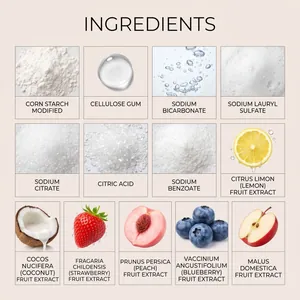 Detailed natural ingredient list for gentle and refreshing skincare bath bomb products