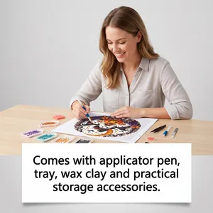Vue détaillée du kit de peinture diamant Halloween avec stylet, cire et plateaux