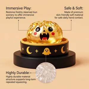Macro detail of the durable, skin-friendly material on the Halloween ghost squeeze toy.