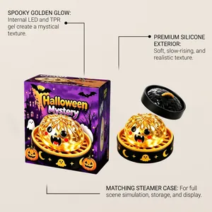 LED glowing Halloween ghost squishy toy with matching steamer storage case for stress relief