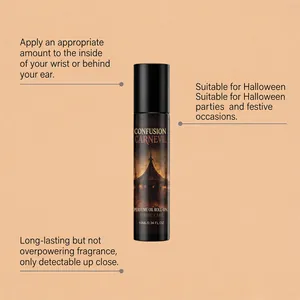 Vista detallada del roll-on de aceite perfumado de Halloween con instrucciones de uso.