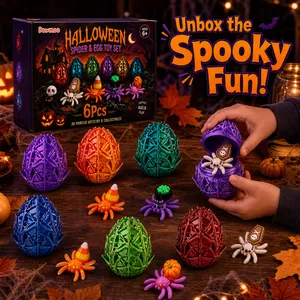 Dowmoo 6-delige Halloween spinnenei speelgoedset met kleurrijke 3D geprinte ontwerpen