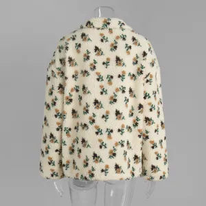 Back view of floral sherpa fleece pullover with warm vintage flower pattern