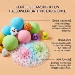 Detail of Halloween bath bombs showing rich colorful foam and gentle cleaning formula