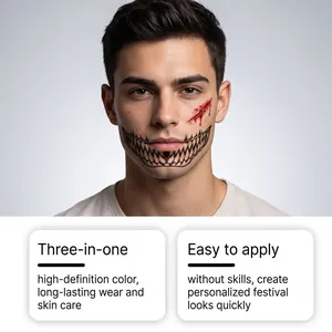 Vue détaillée de tatouages d'Halloween réalistes avec cicatrices et motifs de bouche de monstre