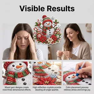Détail en gros plan des cristaux réfléchissants d'un kit de peinture diamant bonhomme de neige.