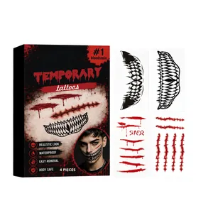 Kit de tatouages temporaires réalistes pour Halloween avec cicatrices et dents pour cosplay.