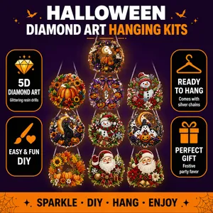 Kits de suspension d'art diamand 5D DIY pour Halloween et Noël avec couronnes festives
