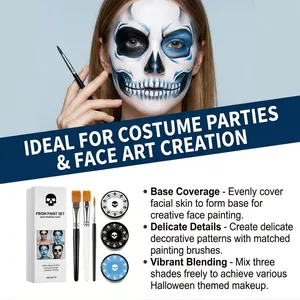 Detalles del set de pintura facial de Halloween con maquillaje de calavera y pinceles