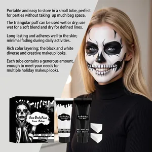 Detalle del set de pintura facial de Halloween blanco y negro con modelo de calavera