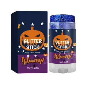 Halloween blauwe glitterstick voor gezicht haar en lichaam met pompoen verpakking