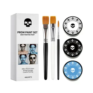 Kit profesional de pintura corporal para Halloween con tres colores vivos y pinceles