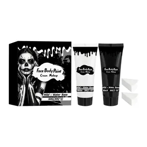 Kit profesional de pintura facial y corporal de Halloween blanco y negro con esponjas