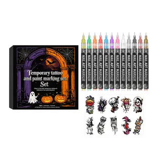 Halloween-Set mit 22 temporären Tattoos und Schminkstiften für festliche Partyspaß