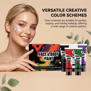 Vista dettagliata del kit di pittura per viso e corpo a 5 colori con applicazione di trucco