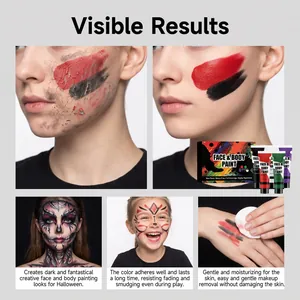 Vista dettagliata dell'applicazione e rimozione del trucco viso Halloween a 5 colori.