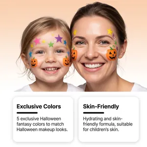 Dettaglio del set di trucco Halloween delicato sulla pelle su modelli madre e bambino