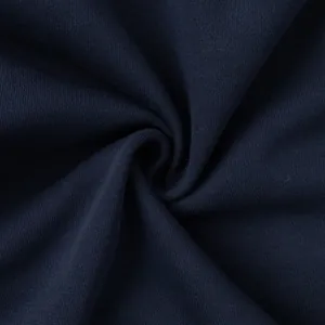 Detailed macro shot of premium navy blue cotton blend sweatshirt fabric texture