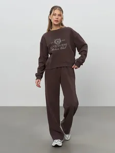 Women Embroidered Sweatshirt And Sweatpants Top And Bottom Casual Cotton Blend Streetwear Autumn Winter Outfit