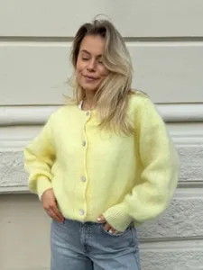 Damen Süße Bonbonfarben Einreihig Strickjacke Pullover Locker Langarm Mohair-Optik Weiches Top Casual Oberbekleidung