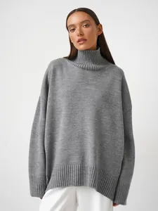 Maglione a Dolcevita da Donna Pullover a Maglia Larga Morbido Caldo Manica Lunga Tinta Unita Top Autunno Inverno Moda