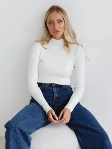 Women Mock Neck Ribbed Knit Sweater Viscose Blend Slim Fit Long Sleeve Pullover Base Layer Top For Autumn Winter
