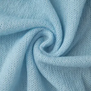 Detailed macro view showing the soft texture and weave of light blue mohair knit fabric