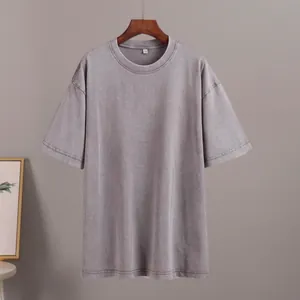 Minimalist washed vintage oversized grey cotton T-shirt featuring soft acid wash texture
