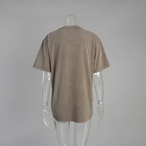 Back view of a vintage acid-washed brown short sleeve crew neck t-shirt in relaxed fit