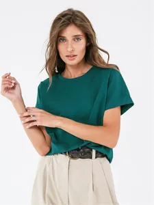 Lässiges dunkelgrünes Damen T-Shirt mit Rundhalsausschnitt für den Sommer Mode-Look