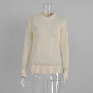 Detailed view of a cream mohair crewneck sweater showing delicate sheer knit texture