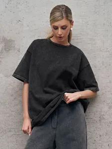 Oversized washed distressed charcoal grey short sleeve T-shirt for a relaxed summer style