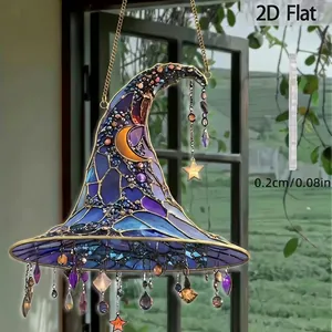 2D flat acrylic witch hat suncatcher for Halloween window decoration detail