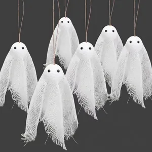 Σετ 6 λευκών κρεμαστών φαντασμάτων Halloween από δίχτυ για διακόσμηση