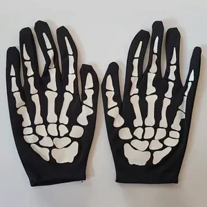 Halloween children skeleton bone print gloves in black and white for party costumes