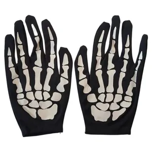 Scary Halloween children's skeleton gloves featuring white bone print on black fabric