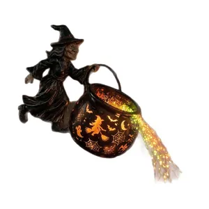 Estaca de jardín de bruja de Halloween con caldero brillante para decoración exterior