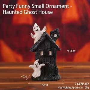 Miniatur Halloween Geisterhaus aus Harz mit Gespenstern für gruselige Tischdekoration