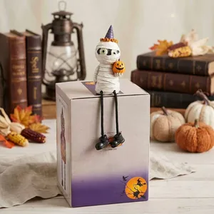 Figurines d'Halloween Effrayantes en Résine Momie Fantôme Chat Noir Squelette Poupée Ornements pour Ambiance de Fête Déco Maison